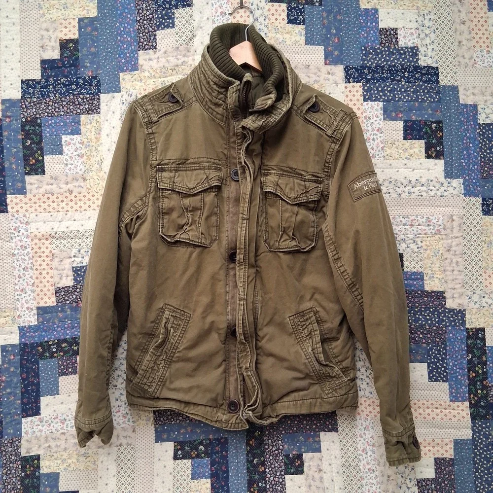 Y2K Abercrombie & Fitch A&F Military Field Jacket Size Medium Olive Drab Green